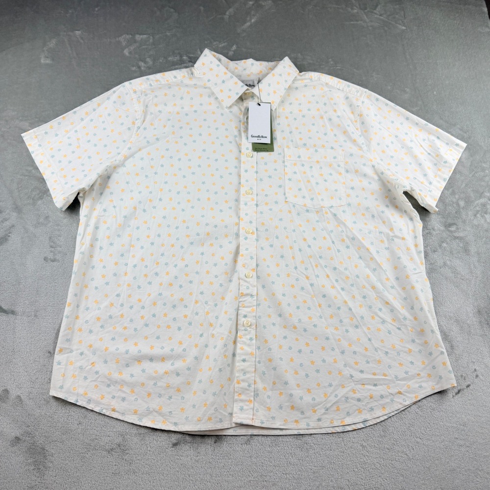 Goodfellow & Co Men's XXL White Sea Shells Vacay Short Sleeve Button-Up Shirt